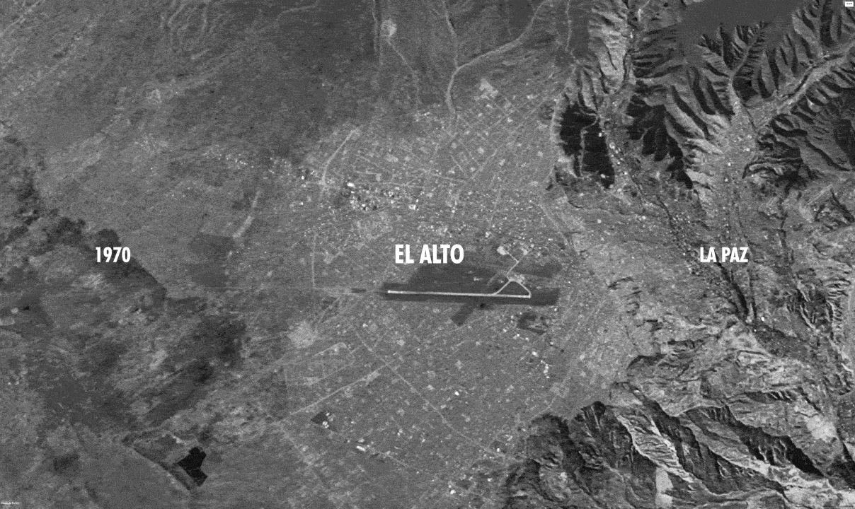 El Alto's expansion beside La Paz, 1970 to 2025.